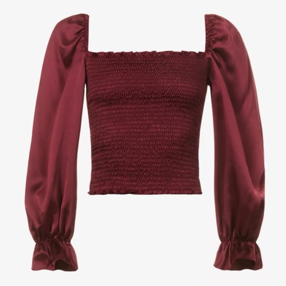 Reformation Chamomile Puff Sleeved Silk Satin Top Blouse Plum Burgundy Size XS - Picture 5 of 13